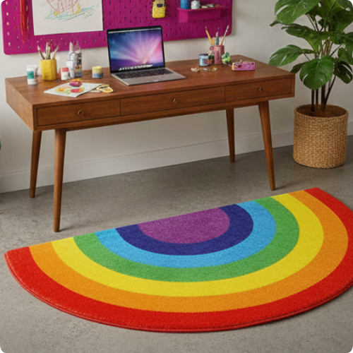 Non-slip Rainbow Half-Moon Rug