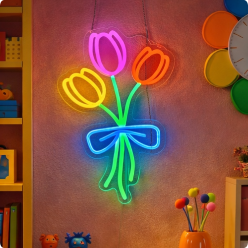 Neon Wall Pop Flowers