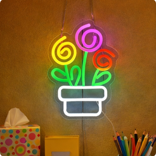 Neon Wall Pop Flowers