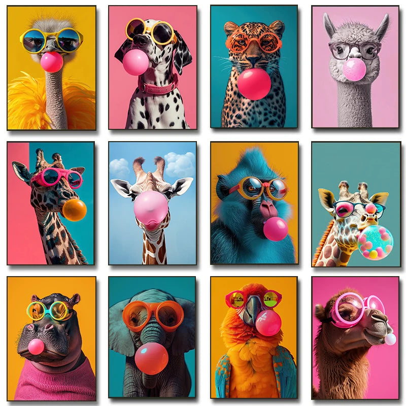 Pop Bubblegum Animal Posters