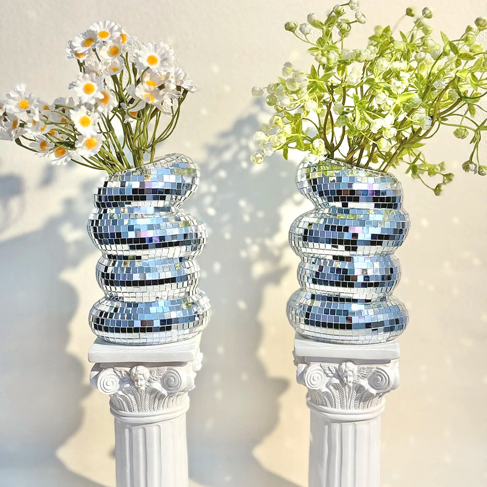 Retro Disco Ball Spiral Mirror Vase