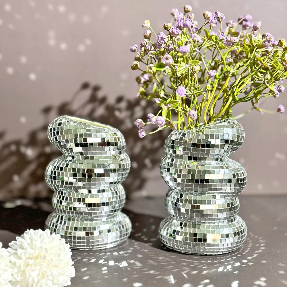Retro Disco Ball Spiral Mirror Vase