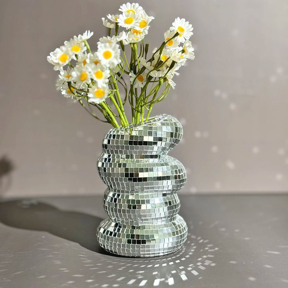Retro Disco Ball Spiral Mirror Vase
