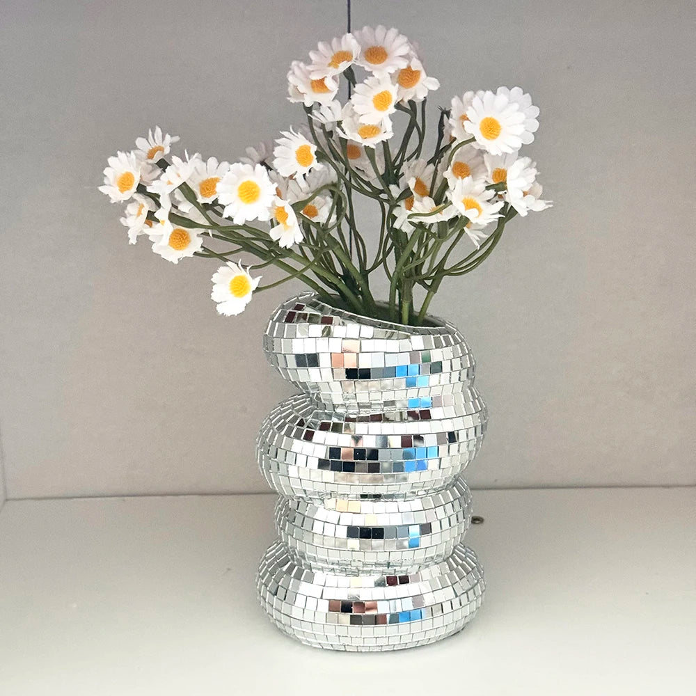 Retro Disco Ball Spiral Mirror Vase