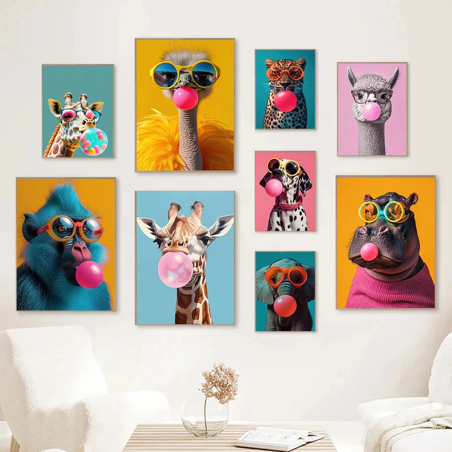 Pop Bubblegum Animal Posters